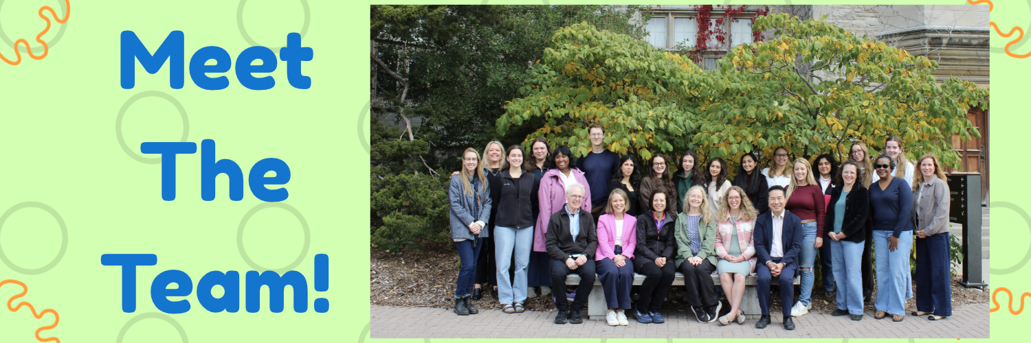 A picture of the GFHS team on a green background with the words "Meet The Team!" in blue to the left of the image.